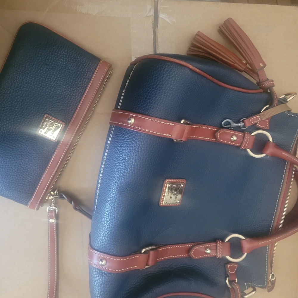 Dooney & Bourke Navy, Brown Leather Handbag Set - Picture 3 of 16